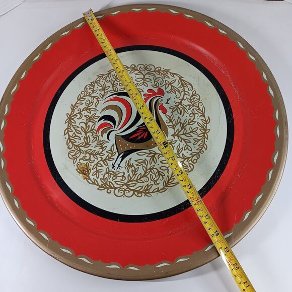 Rooster Serving Platter Tray Round Large 19" Inch Farmhouse Kitchen Decor Vtg - Picture 3 of 9
